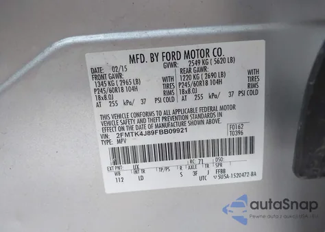 2015 Ford Edge Sel from USA, damaged, VIN 2FMTK4J89FBB09921